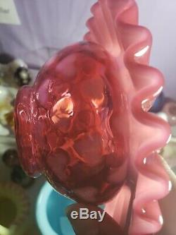 Fenton Cranberry Heart Optic 3 Piece Fairy Lamp