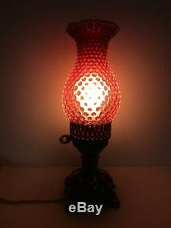 Fenton Cranberry Hobnail Opalescent Electric 12 1/2 Lamp