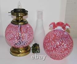 Fenton Cranberry Opalescent Daisy & Fern Gone With The Wind Lamp Gwtw