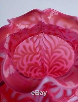 Fenton Cranberry Opalescent Daisy & Fern Ruffled Vase 9 ½ Tall