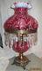 Fenton Cranberry Opalescent Glass Daisy and Fern Lamp
