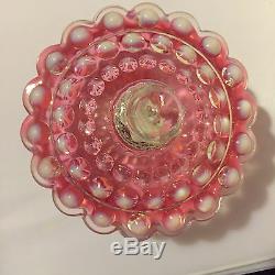 Fenton Cranberry Opalescent Hobnail Candy Dish, Covered Candy Vintage 1950s Ruby