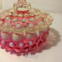 Fenton Cranberry Opalescent Hobnail Candy Dish, Covered Candy Vintage 1950s Ruby