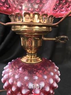 Fenton Cranberry Opalescent Hobnail Lamp 16 1/2-Great Condition-See Pics