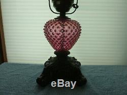 Fenton Cranberry Opalescent Hobnail Lamp 18 3/4 Tall