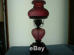 Fenton Cranberry Opalescent Hobnail Lamp 18 3/4 Tall