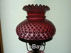 Fenton Cranberry Opalescent Hobnail Lamp 18 3/4 Tall