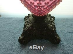 Fenton Cranberry Opalescent Hobnail Lamp 18 3/4 Tall