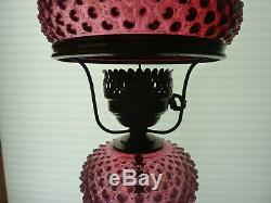 Fenton Cranberry Opalescent Hobnail Lamp 18 3/4 Tall