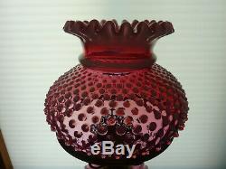 Fenton Cranberry Opalescent Hobnail Lamp 18 3/4 Tall