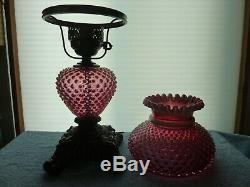 Fenton Cranberry Opalescent Hobnail Lamp 18 3/4 Tall