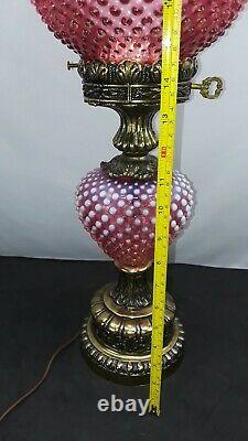 Fenton Cranberry Opalescent Hobnail Lamp Gone With The Wind Hurricane