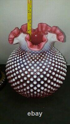 Fenton Cranberry Opalescent Hobnail Lamp Gone With The Wind Hurricane