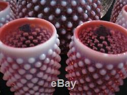 Fenton Cranberry Opalescent Hobnail Pitcher And Eight Tumbler Set Free Shipping