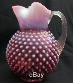 Fenton Cranberry Opalescent Hobnail Pitcher And Eight Tumbler Set Free Shipping