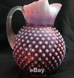 Fenton Cranberry Opalescent Hobnail Pitcher And Eight Tumbler Set Free Shipping