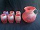 Fenton Cranberry Opalescent Hobnail Pitcher with 6 Tumblers Water Set