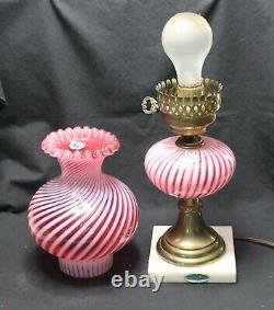 Fenton Cranberry Opalescent Spiral Swirl Lamp Labels