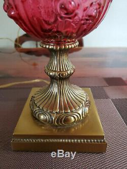 Fenton Cranberry Ruby Colonial Cabbage Rose Student Lamp