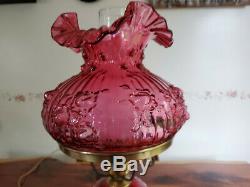 Fenton Cranberry Ruby Colonial Cabbage Rose Student Lamp