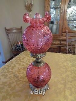 Fenton Cranberry Spanish Lace GWTW Lamp-GORGEOUS
