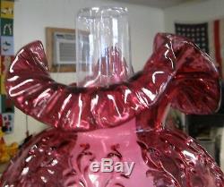 Fenton Cranberry Spanish Lace Gone with the Wind Lamp