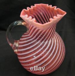 Fenton Cranberry Spiral Optic Pitcher And 3 Tumblers