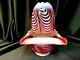 Fenton Cranberry Swirl Feather 3 Piece Fairy Lamp With Satin Opalescent Glass