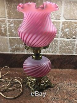 Fenton Cranberry Swirl Vintage Lamp 14.5 Inches Tall