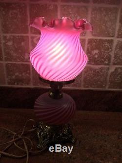Fenton Cranberry Swirl Vintage Lamp 14.5 Inches Tall
