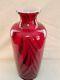 Fenton Dave Fetty 10 Ruby Red Pulled Feather Vase Ebony On Red Encased
