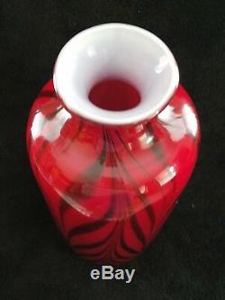 Fenton Dave Fetty 10 Ruby Red Pulled Feather Vase Ebony On Red Encased