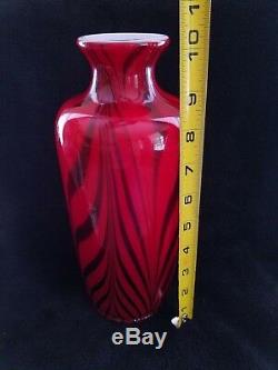 Fenton Dave Fetty 10 Ruby Red Pulled Feather Vase Ebony On Red Encased