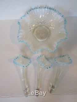 Fenton Diamond Lace French Opalescent Aqua Crest Glass 10 1/4 Epergne
