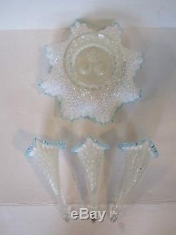 Fenton Diamond Lace French Opalescent Aqua Crest Glass 10 1/4 Epergne