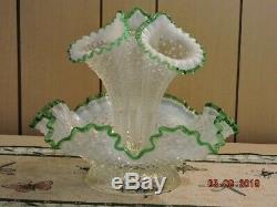 Fenton Diamond Lace French Opalescent Emerald Crest Glass 10 1/4Epergne