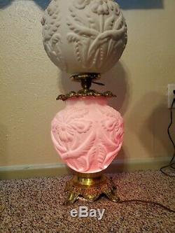 Fenton Double Globe Gone With the Wind Lamp Pink Cased Milk Glass