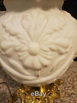 Fenton Double Globe Gone With the Wind Lamp Pink Cased Milk Glass