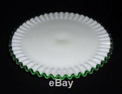 Fenton Emerald Crest Cake Plate, Vintage 1950s Fenton Milk Glass Cake Stand Rare