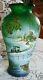 Fenton Emerald Green Art Glass Ooak Scenic Vase Artist Spindler Country Scene