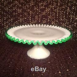 Fenton Emerald Green Crest Footed Cake Stand Plate Mid-Century Glass