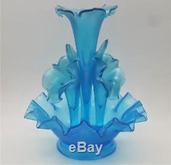 Fenton Epergne 7601 KA Celeste Blue Stretch Glass 90th Anniversary Collection