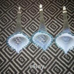Fenton Epergne Aqua Blue Opalescent Diamond Lace with 3 Horns Impeccable