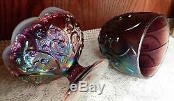 Fenton Fairy Lamp Light Plum Carnival Opalescent Figurine Lily Valley Candle