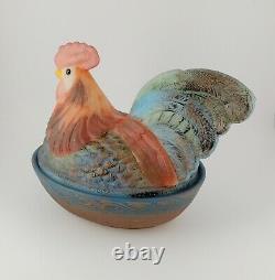 Fenton Folk Art Collection 2002 Rooster Hen on Nest Candy Dish withLid D Barbour