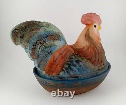 Fenton Folk Art Collection 2002 Rooster Hen on Nest Candy Dish withLid D Barbour