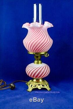 Fenton For L G Wright Cranberry Spiral/Swirl Optic Lamp Vintage 17 3/4 Tall