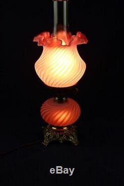 Fenton For L G Wright Cranberry Spiral/Swirl Optic Lamp Vintage 17 3/4 Tall