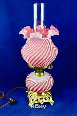 Fenton For L G Wright Cranberry Spiral/Swirl Optic Lamp Vintage 17 3/4 Tall