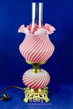 Fenton For L G Wright Cranberry Spiral/Swirl Optic Lamp Vintage 17 3/4 Tall